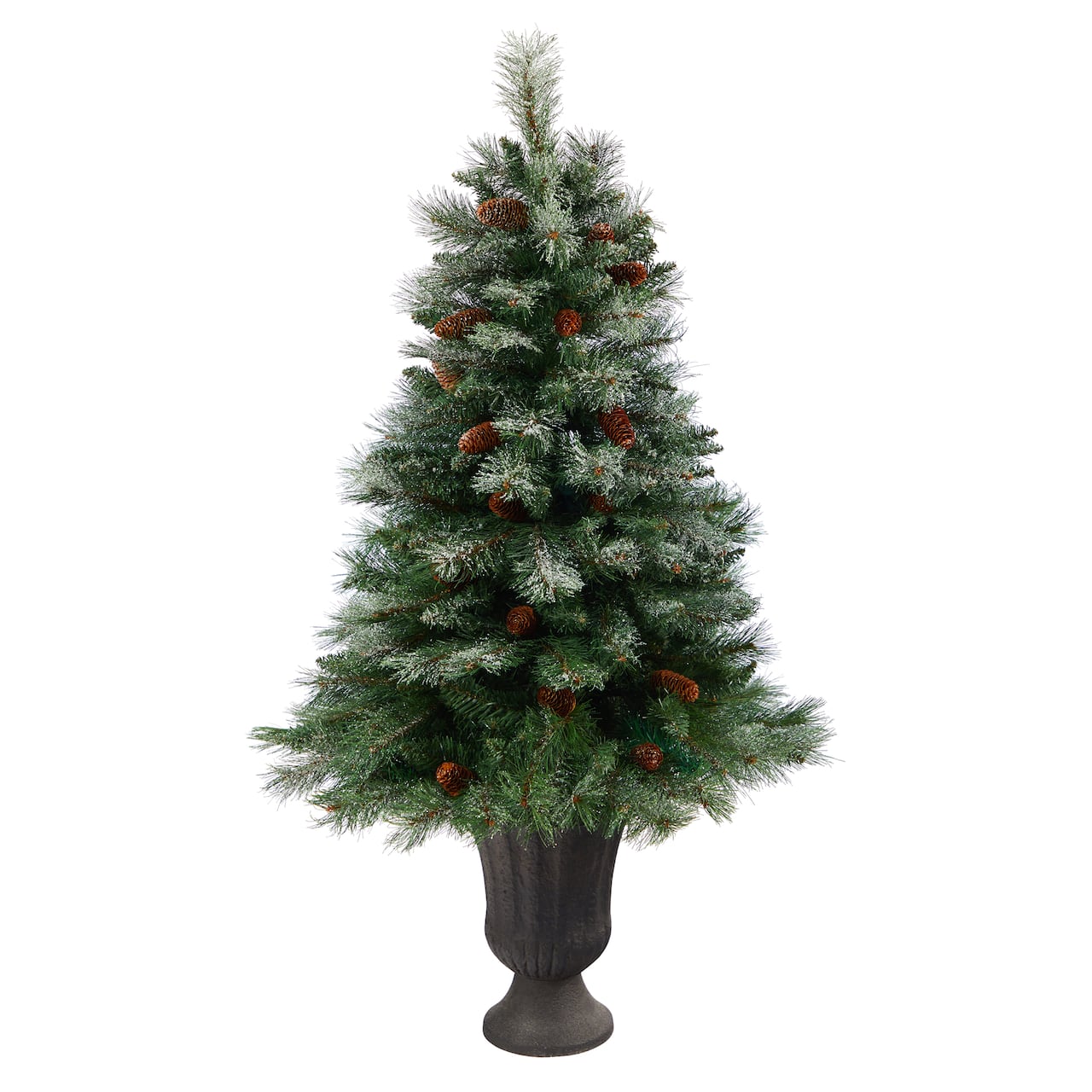 50" Unlit Snowed French Alps Mountain Pine Artificial Christmas Tree In Charcoal Planter